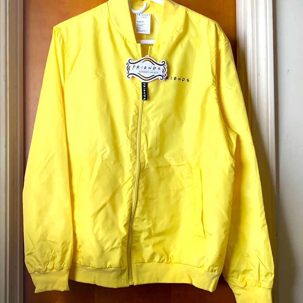 “FRIENDS” Lined Zip Front Bomber Jacket.